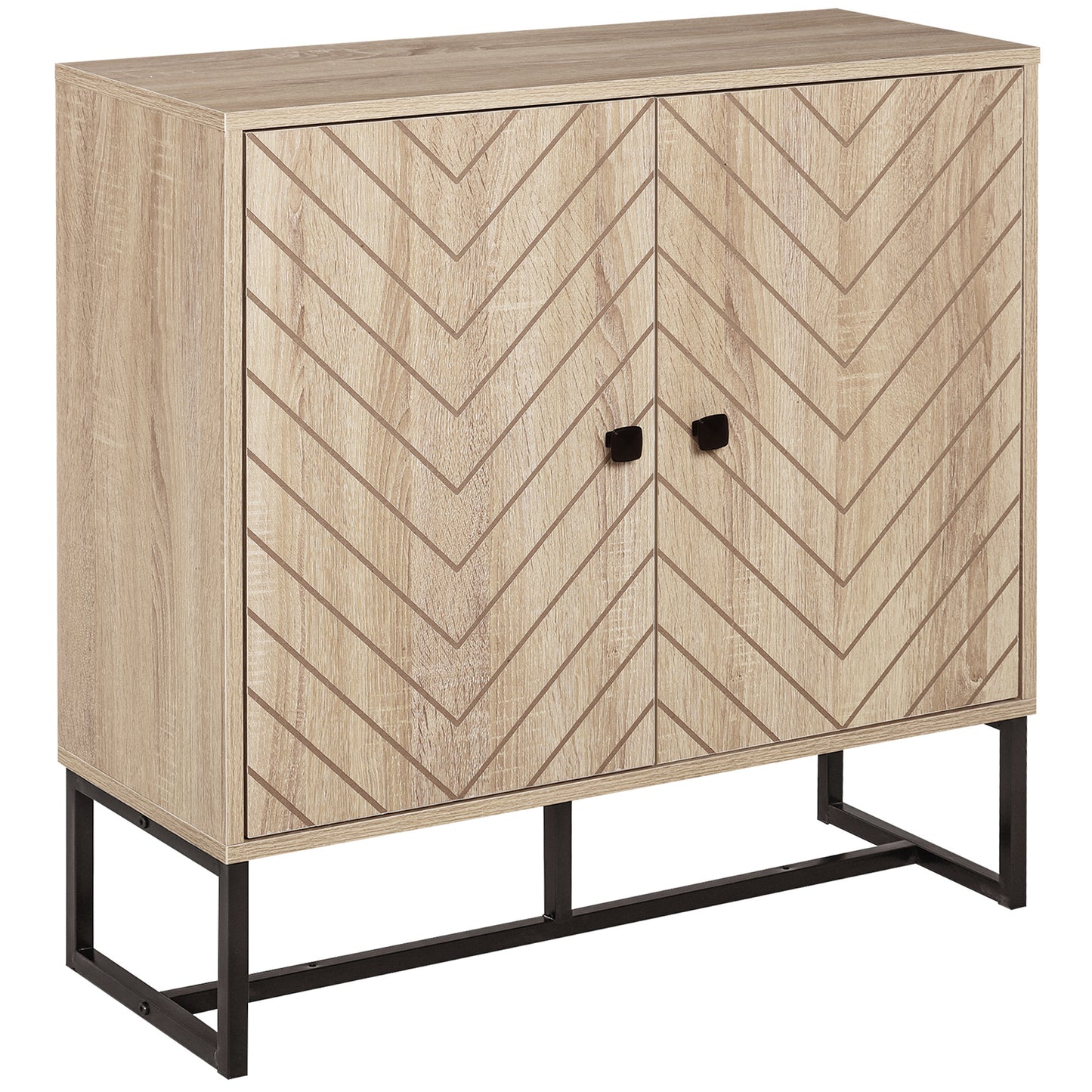 Dressoir – Opbergkast – Ladekast – Buffetkast – Commodes – Hout – 2 Deuren – Zwarte Metalen Poten – 80x29,5x80 cm – Verstelbare Plank