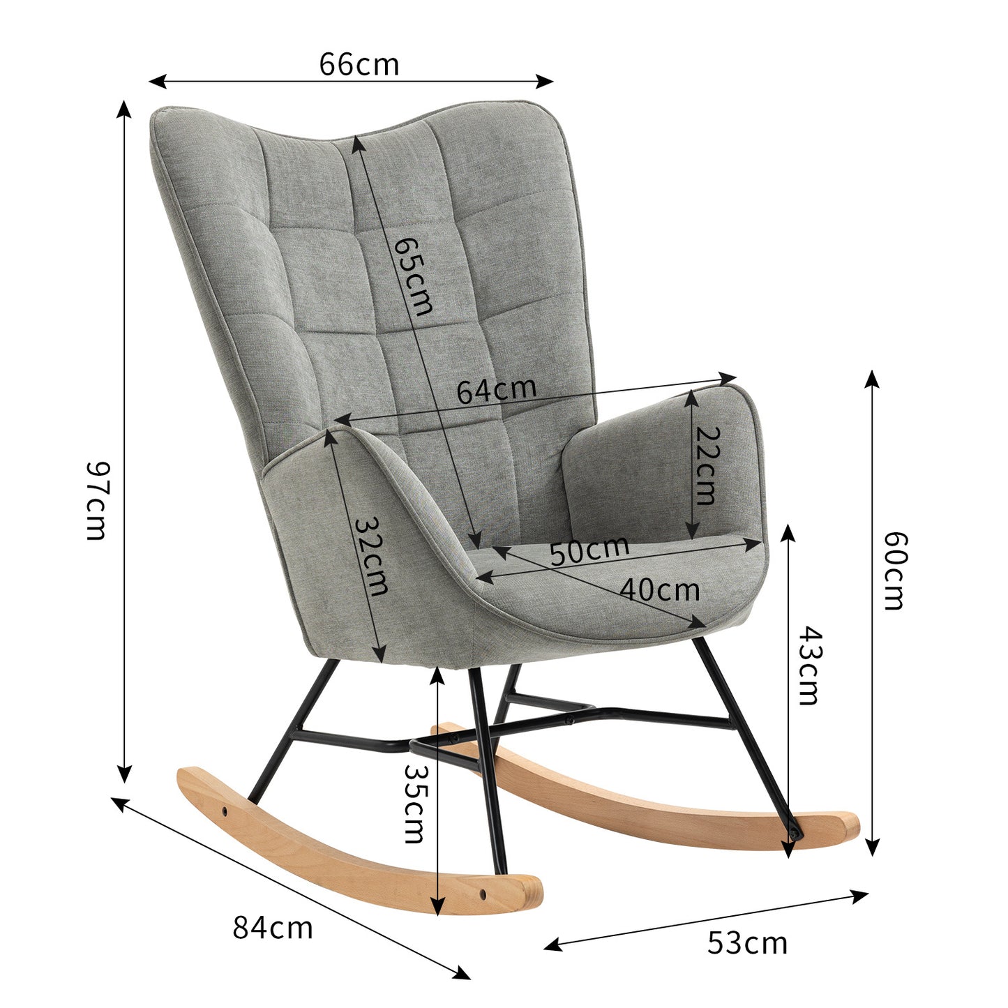 Schommelstoel – Schommelstoel Stoel Relaxstoel Rocking Chair – Grijs – Scandinavisch Design – Beukenhout Frame – Metaal – 66x84x97 cm – Comfortabele Hoogwaardige Schuimvulling