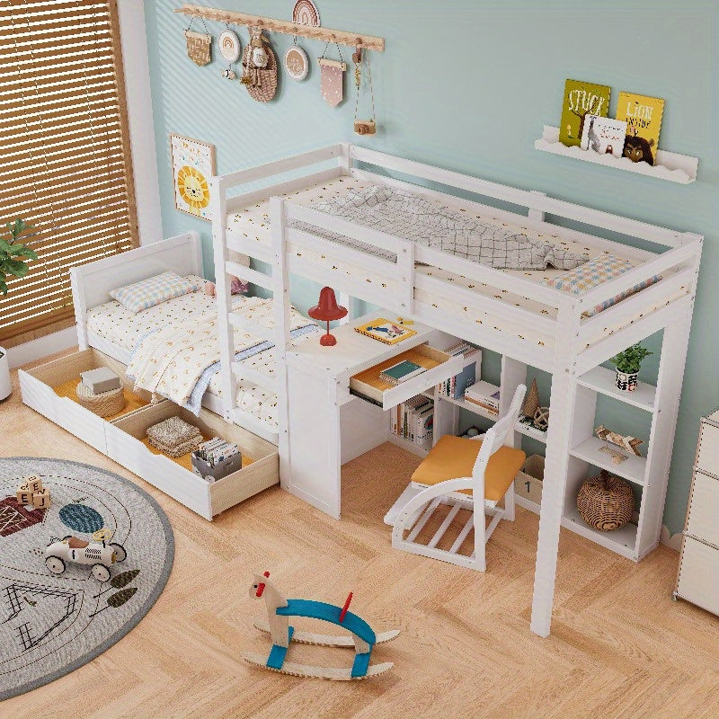 Bureaubed – Stapelbed – Kinderbed – Eenpersoonsbed – Slaapbank – Modern Design – Stevig Metalen Frame Met Bekleed Hoofdeinde – 90x200 cm