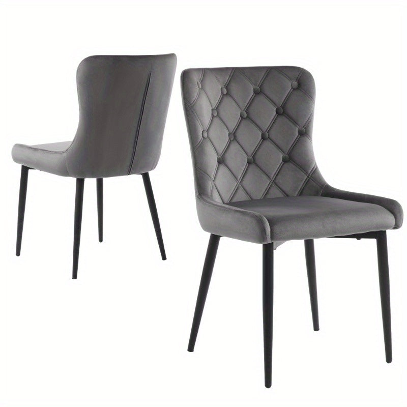 Eetkamerstoelen – Keukenstoelen – Bureaustoelen – Stoelen Met Rugleuning – Velvet Gestoffeerde Stoel 2 Stuks – Ergonomisch Ontwerp – Zwarte Metalen Poten