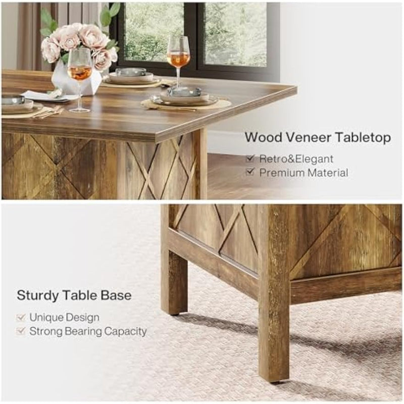 Eettafel – Tafel – Dinertafel – Keukentafel – Landelijke Tafel – Massief Houten Blad – Stevige X-Vormige Onderstel Met Metalen Beugels – Geschikt Voor 4 Personen – Rustieke Warme Houtnerf Afwerking