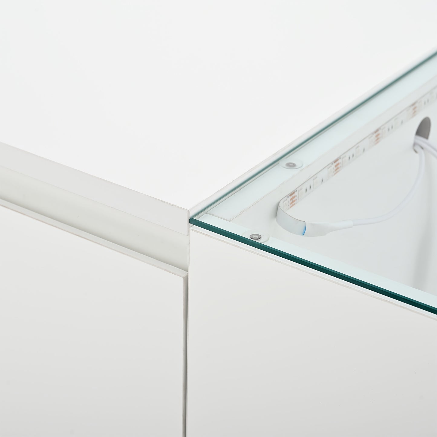 Modern Minimalist Large Coffee Table with Glass Top & Storage - White Frame, 2 Drawers, Easy Assembly, 105cm (40.5") Square Table, Metal for, Beige -Friendly Furniture - No Wood, Low-Maintenance