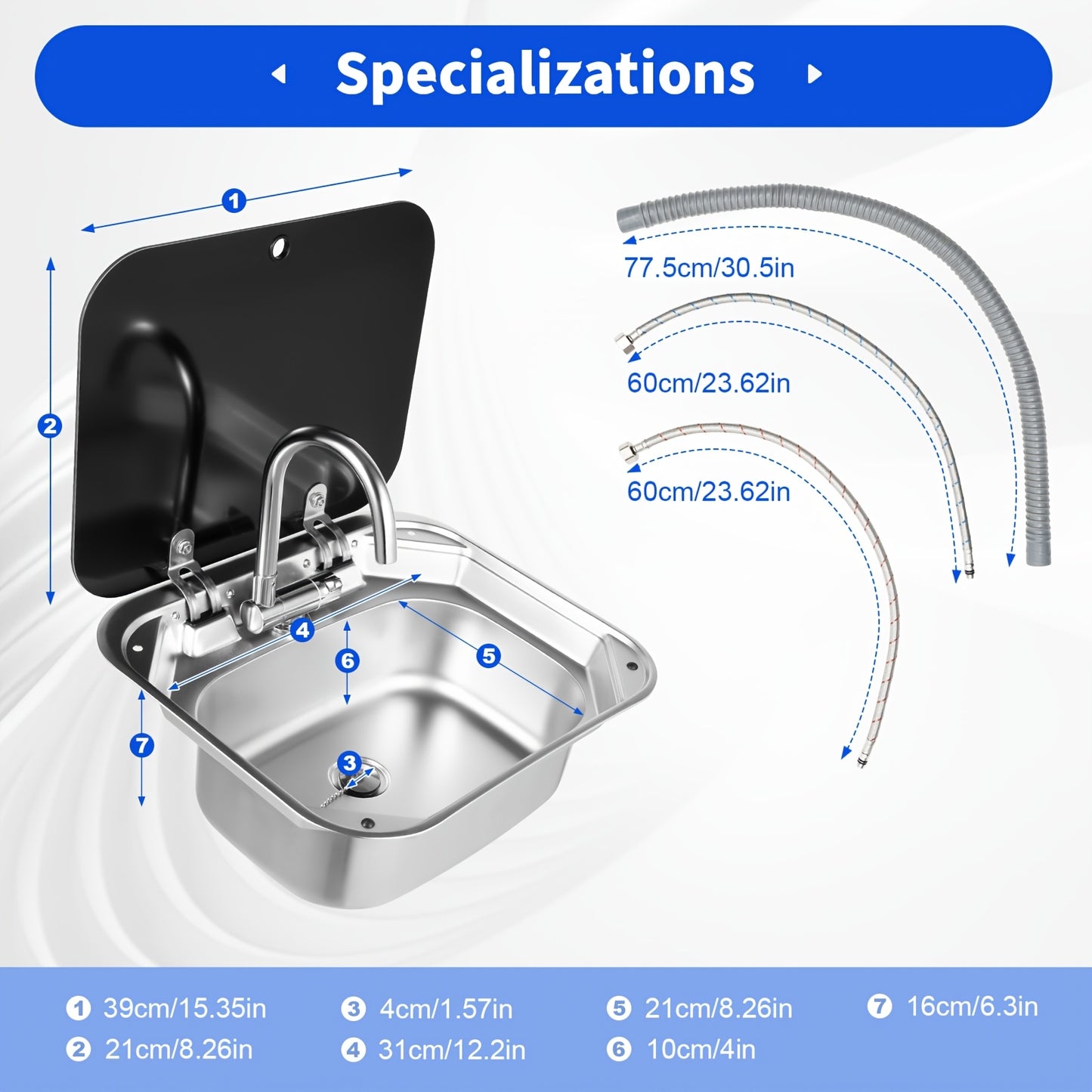 Spoelbak – Keukenspoelbak – Wasbak – Gootsteen – Enkele Spoelbak – RVS 304 & Gehard Glas – Compact Ruimtebesparend Design – Inclusief Kraan – Zilver