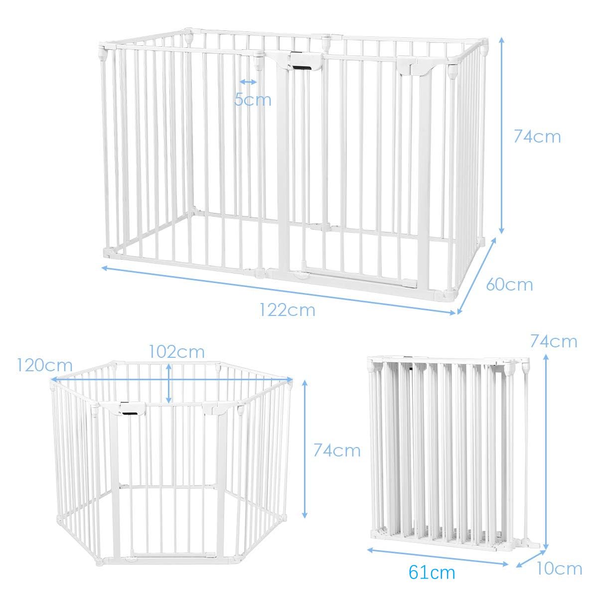 Haardhekje – Veiligheidshek – Haardscherm – Kachelhek – Kinderhekje – Flexibel Verstelbaar – Wit Gecoat Metaal – 380x74,5 cm