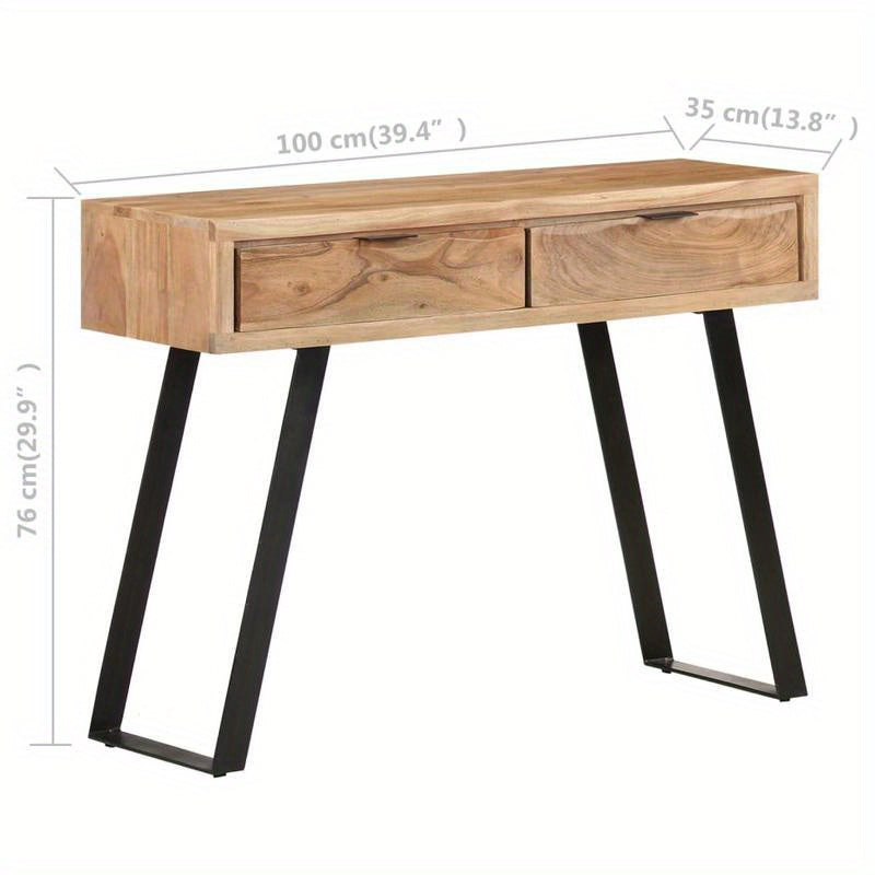 Acaciahouten Wandtafel – Sidetable – Schrijftafel – Dressoir – Wandmeubel – Massief Hout – Zwart Metalen Frame – 99x36x76 cm – Vloerstaand Ontwerp – Unieke Natuurlijke Rand – Bruin