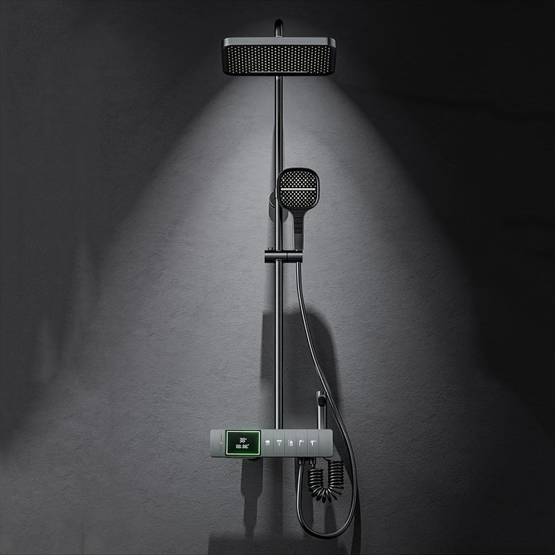 Douchekop – Handdouche – Regendouche – Digitale Douche – Doucheset – 5 Waterstraalstanden – Hydroelectrische Stroomvoorziening – Koper – Ambient Verlichting – Groot Display – Donkergrijs