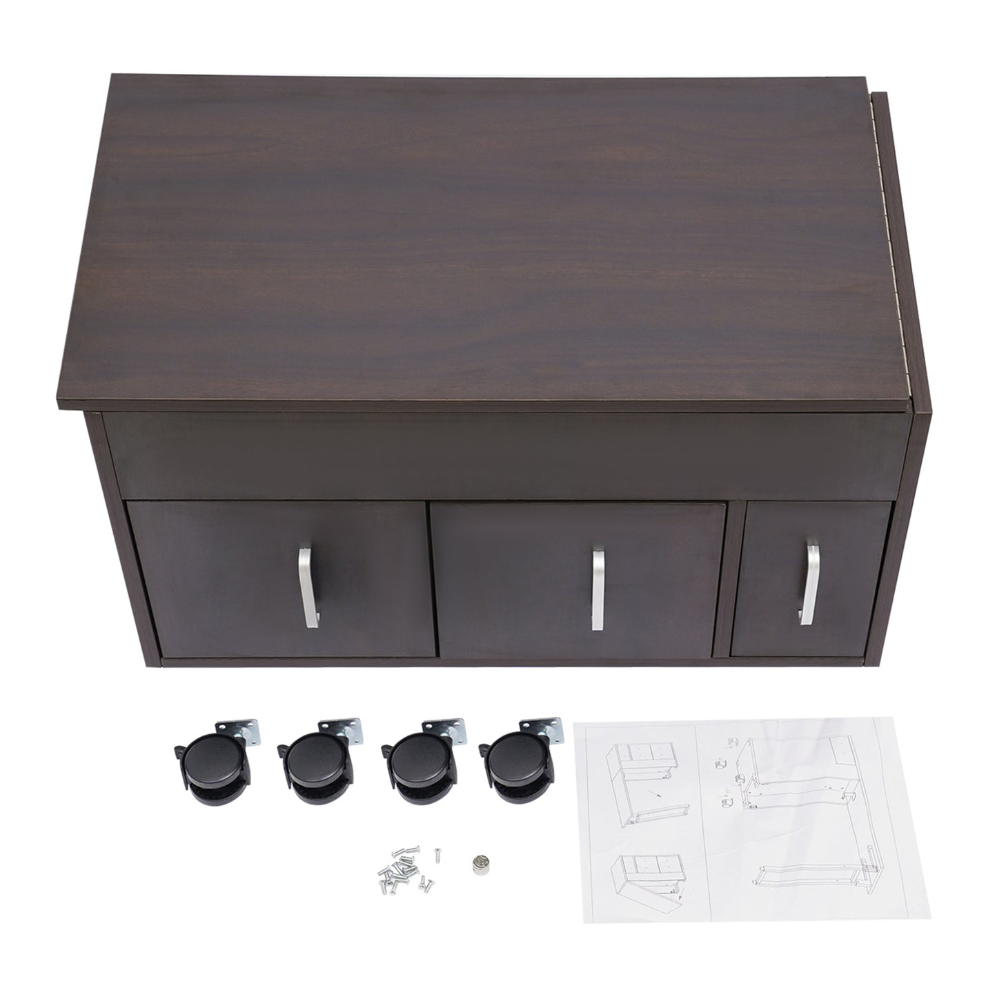 Manicure Tafel – Nageltafel – Nagelstudio Meubel – Schoonheidstafel – Bureau – Inklapbaar & Mobiel – Stille Lades & Stevig MDF Donkerbruin