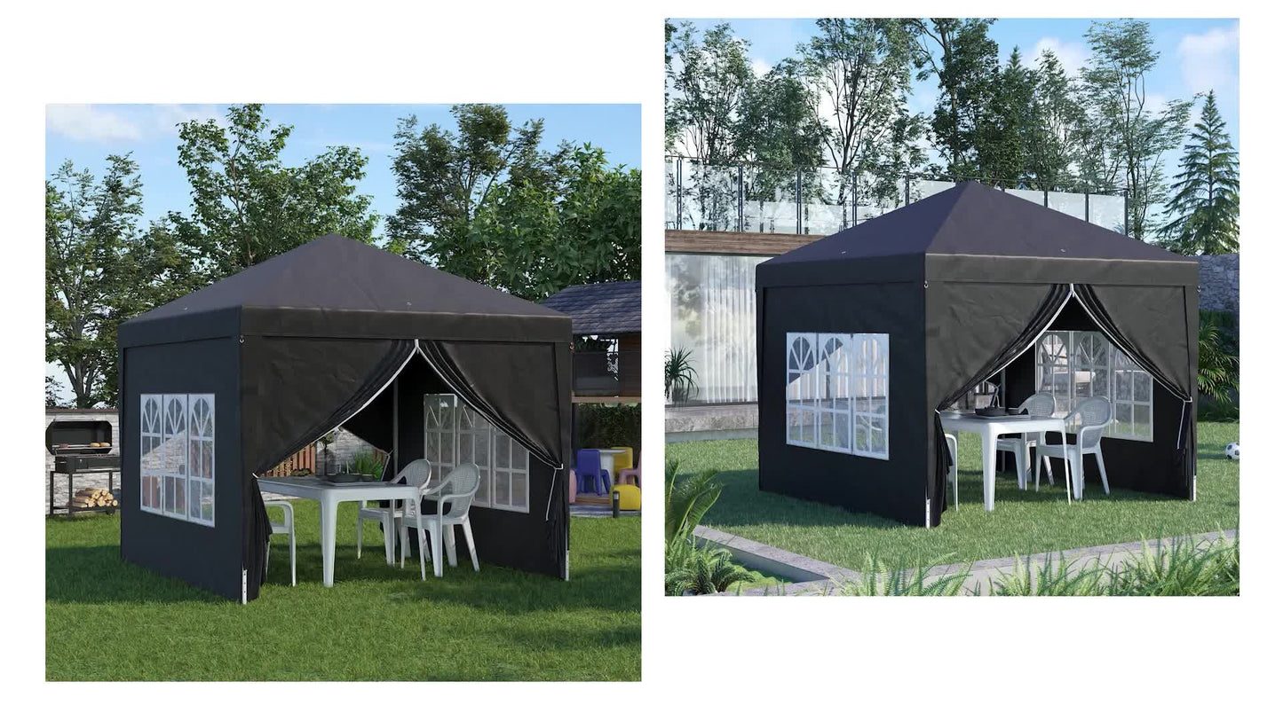 Outsunny Canopy Tent Pop-Up Folding 3 X 3M 4 Removable Walls + Black Carry Bag