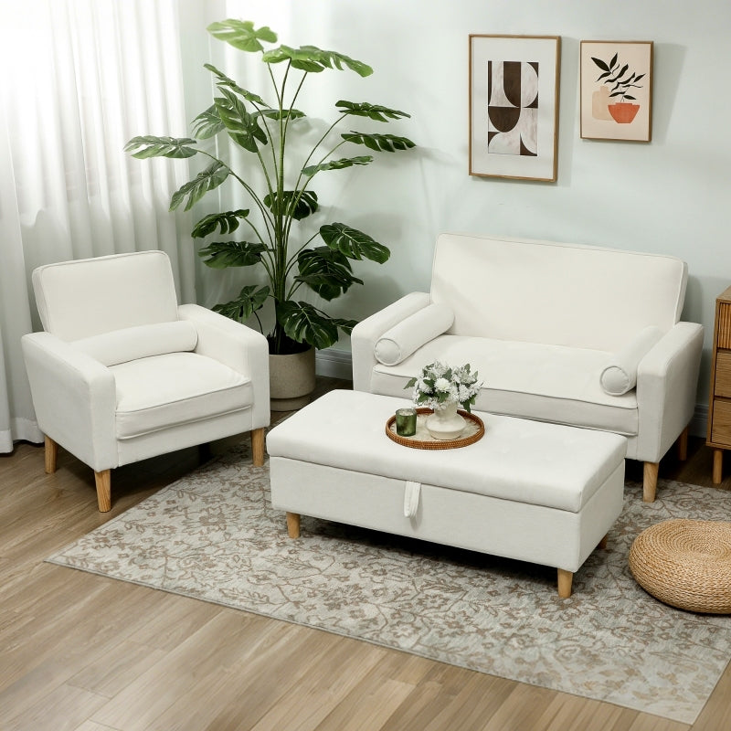 2-zitsbank – Tweezitsbank – Zitbank – Sofa – Loveseat – Crèmekleurig Fluweel – Compact 130 cm Breed – Rubberen Poten