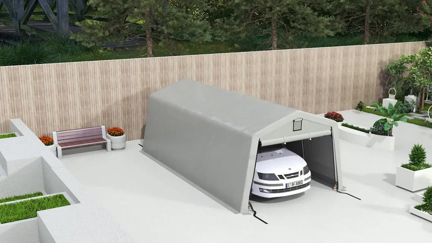 Carport – Garage – Overkapping – Schuur – Afdak – Lichtgrijs – Stevig Gegalvaniseerd Staal – Waterdicht UV-Bestendig Zeildoek 6,2 x 3,3 x 2,4 m