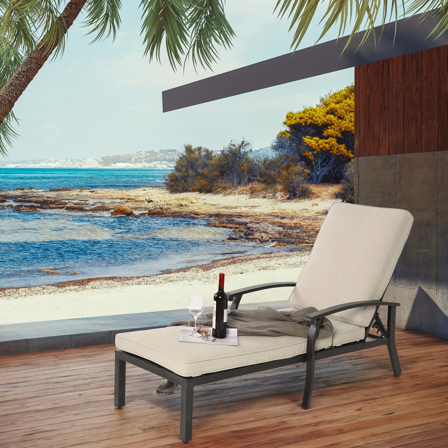 Ligstoel – Tuinstoel – Relaxstoel – Lounge Stoel – Verstelbaar – Ergonomisch Ontwerp – Aluminium Frame – Beige Katoenen Kussen