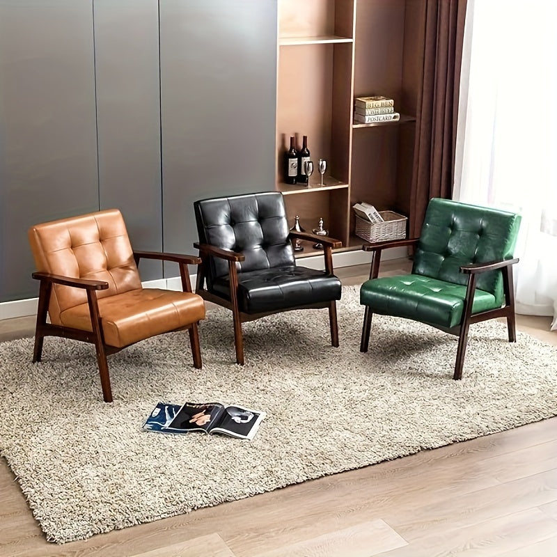 Mid-Century Fauteuil – Armstoel – Eetkamerstoel – Bureaustoel – Designstoel – Zwarte Kunstleren Bekleding – Massief Beukenhout Frame