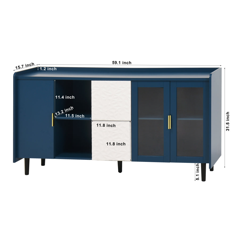 Mobiele Dispenser – Koffiebar – Koffiekast – Barwagen – Opbergmeubel – Blauw – 140 cm Hoog – Hardhout Met Metaal