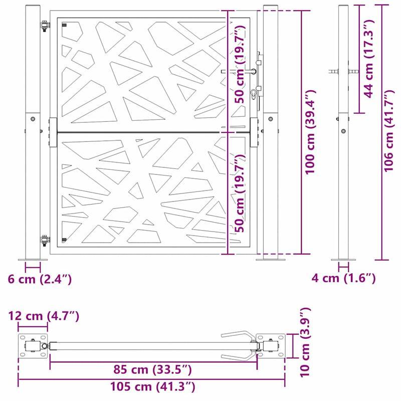 Metalen Poort – Tuinpoort – Buitenhek – Terraspoort – Afscheiding – Zwart Mat – 105x105 cm – Duurzaam Geometrisch Design