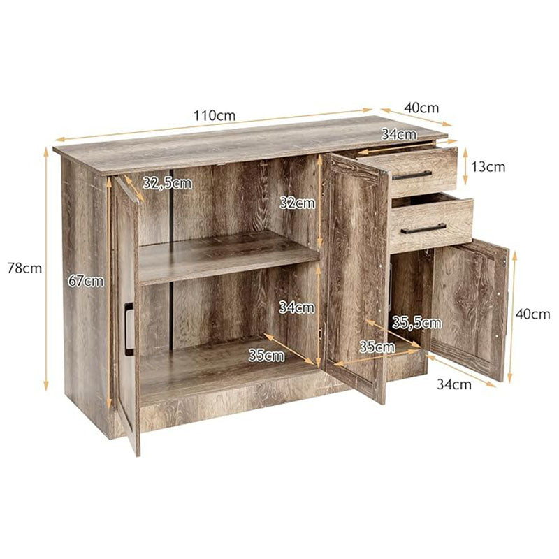 Buffetkast Keukenkast Opbergkast Dressoir Opbergmeubel – Grijs – MDF Materiaal – 110x41x79 cm – 2 Lades 3 Deuren Verstelbare Plank – Stil Sluitende Deuren