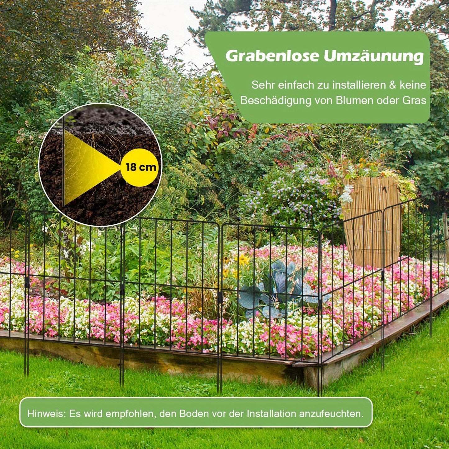 tuinhek – tuinafscheiding – tuinomheining – perkhek – dierenafscheiding – 25-delige set – roestvrij staal – 8,23 meter totaal lengte