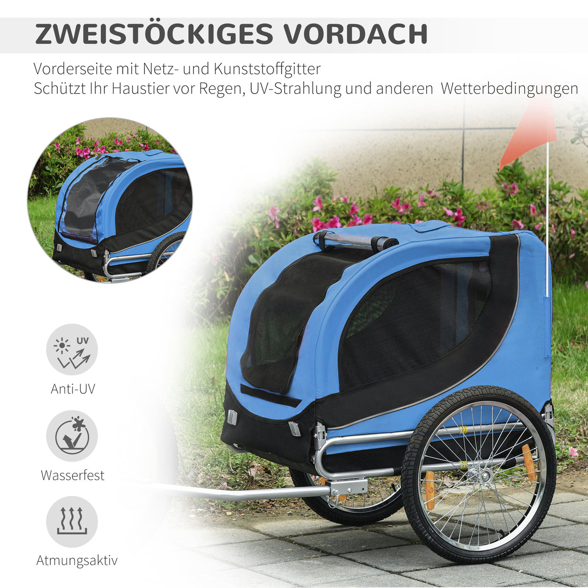 Fietskar – Fietsaanhanger – Bagagefietskar – Goederenaanhanger – Kinderfietskar – Stalen Frame – Veiligheidsanker – Maximaal 20 kg – Blauw Zwart