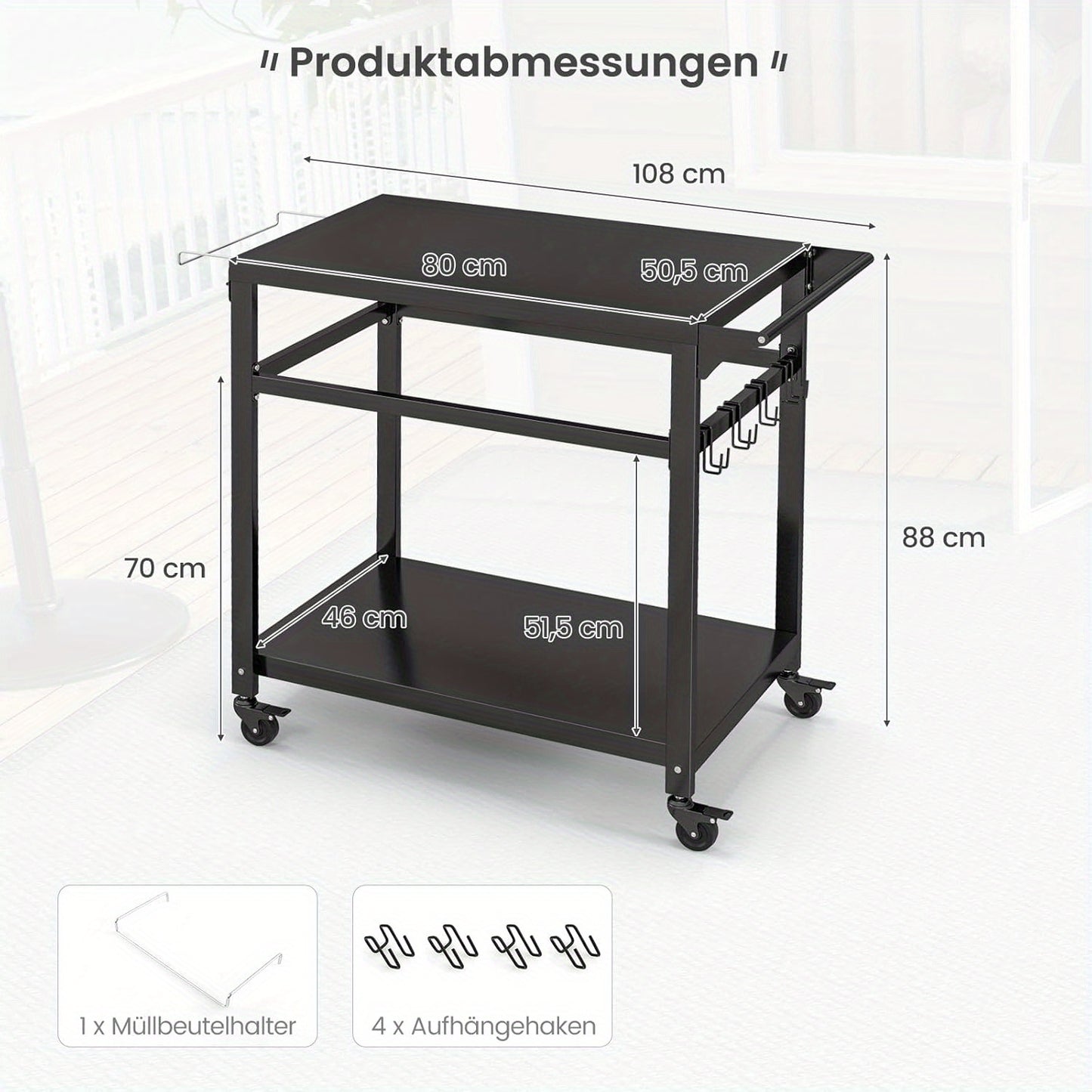 BBQ Trolley – Barbecuewagen – Keukentrolley – Serveerwagen – Grillwagen – Met 2 Planken & 4 Wielen – Stevige Metalen Constructie 80x50,5x88 cm