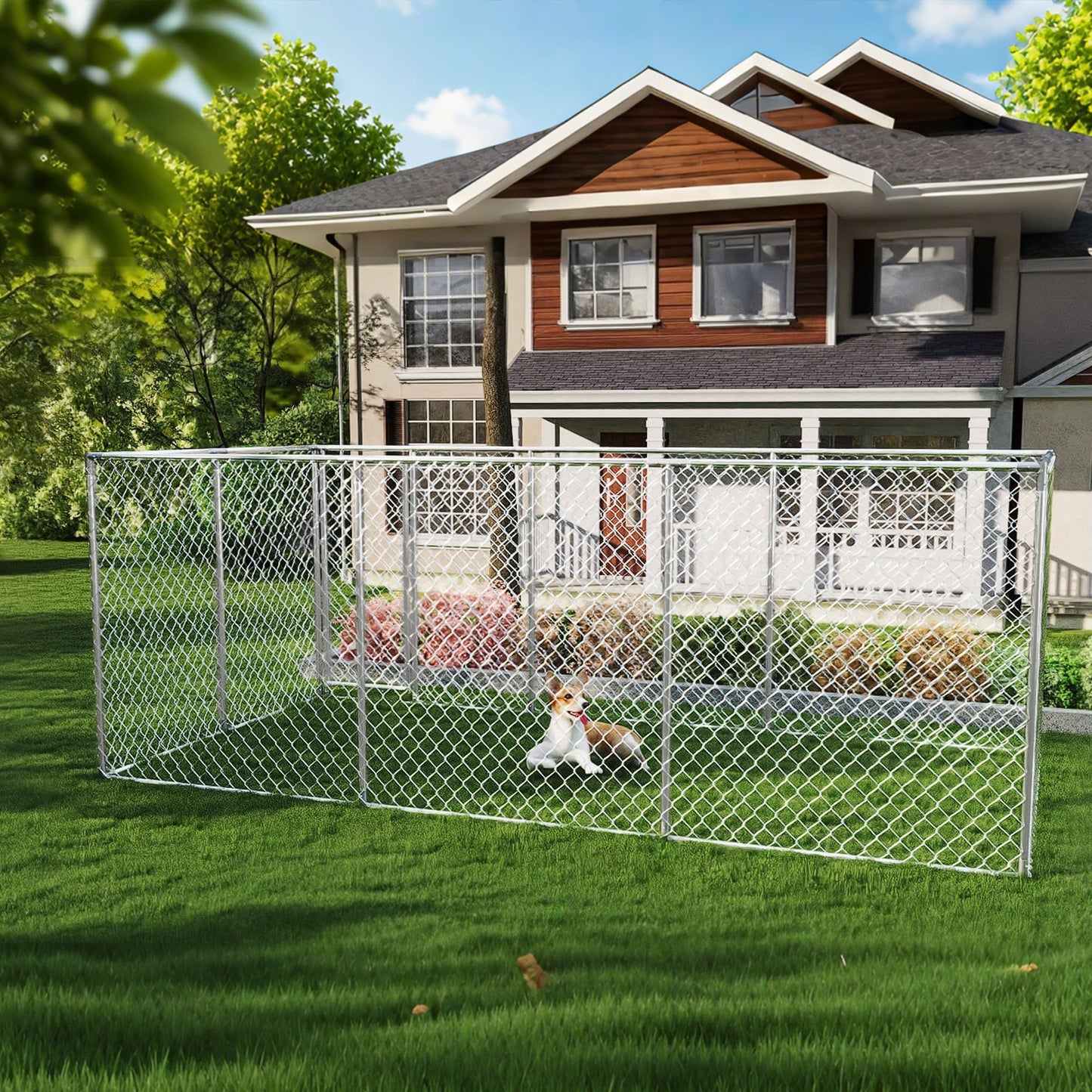 Hondenhok – Hondenren – Hondenkooi – Dierverblijf – Hondenhek – Gegalvaniseerd Staal – 200x150x150 cm – Veilig Met Slot