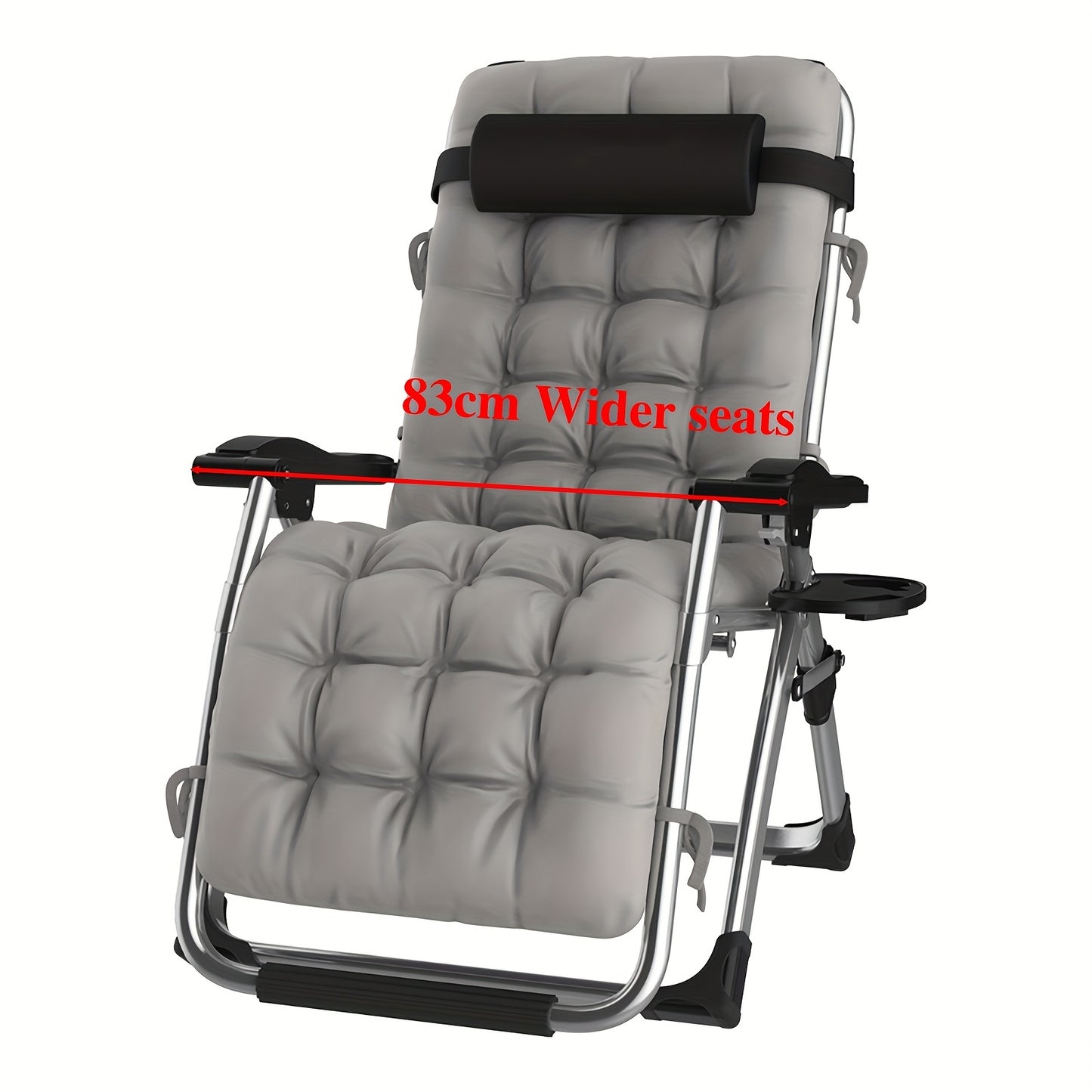 83Cm Extra Wide Patio Lounge Chair, Garden Lounge Chair with Removable Headrest And Thick Seat Cushion, Foldable Lounge Chair Suitable for Seaside, Patio, Garden