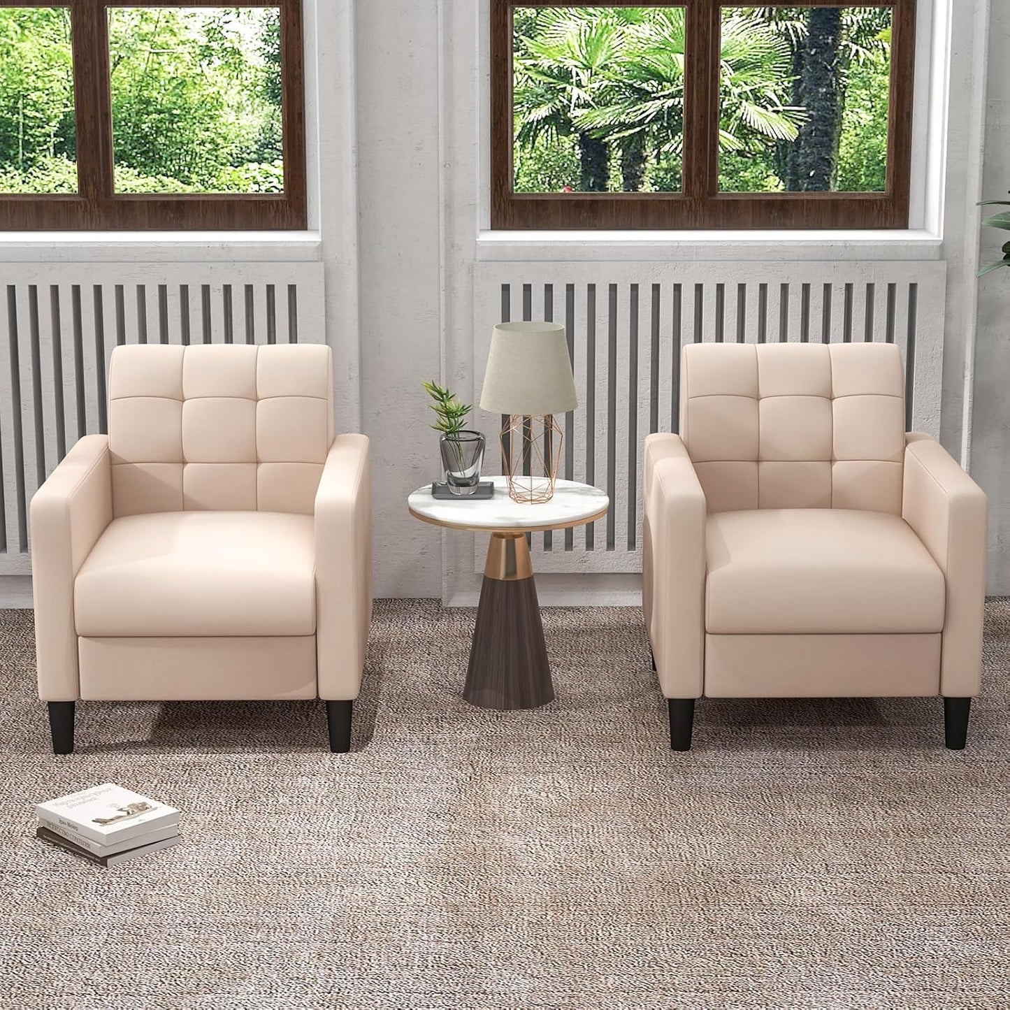 Velvet Fauteuil – Relaxstoel – Lounge Stoel – Armstoel – Leunstoel – Mid-Century Design – Zachte Velvet Bekleding – Stevige Houten Poten – Beige