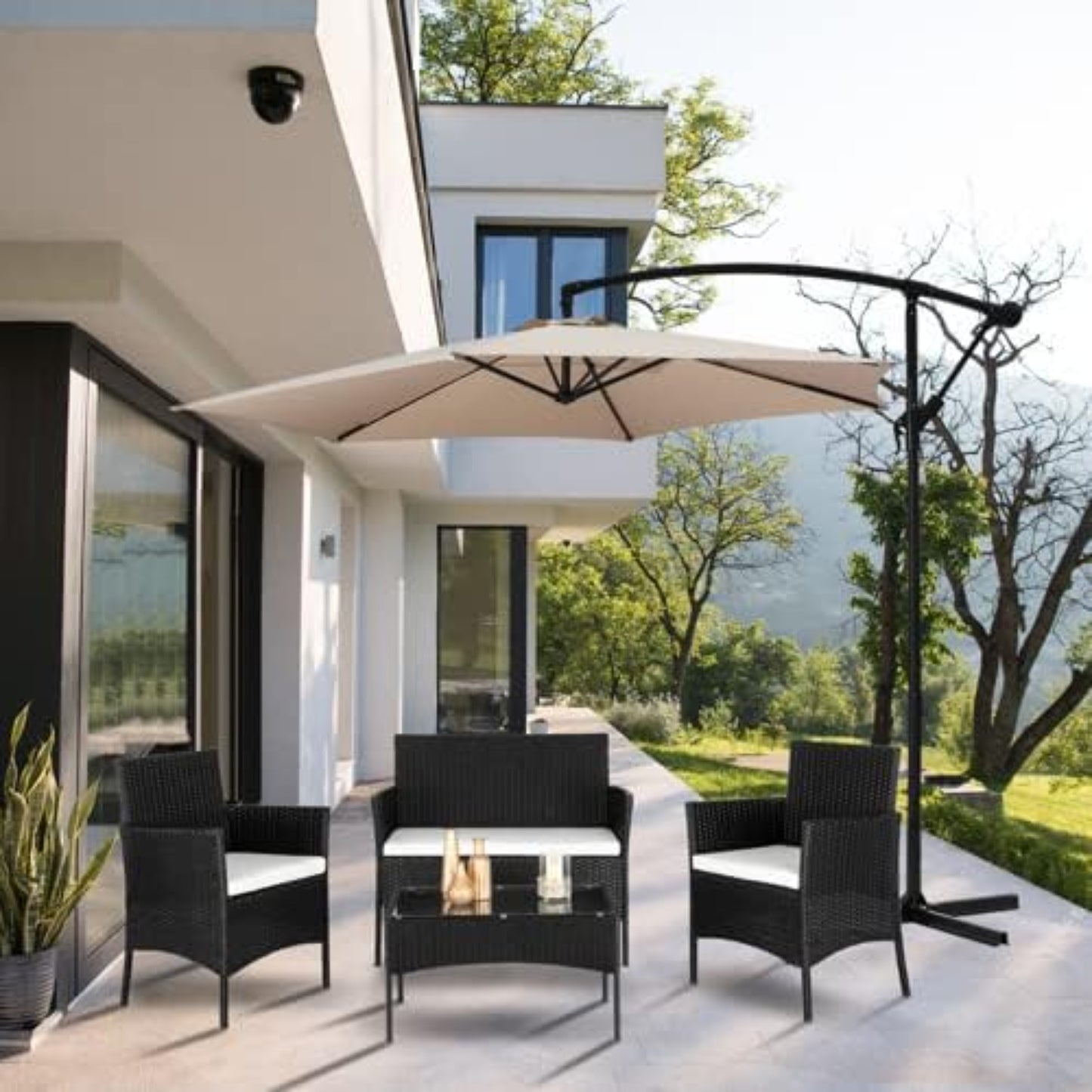 4-Persoons Tuinmeubelset – Buitenmeubelset – Loungeset – Balkonset – Rattan Zithoek – Weerbestendig PE-Rattan – Stevig Stalen Frame – Glazen Tafelblad