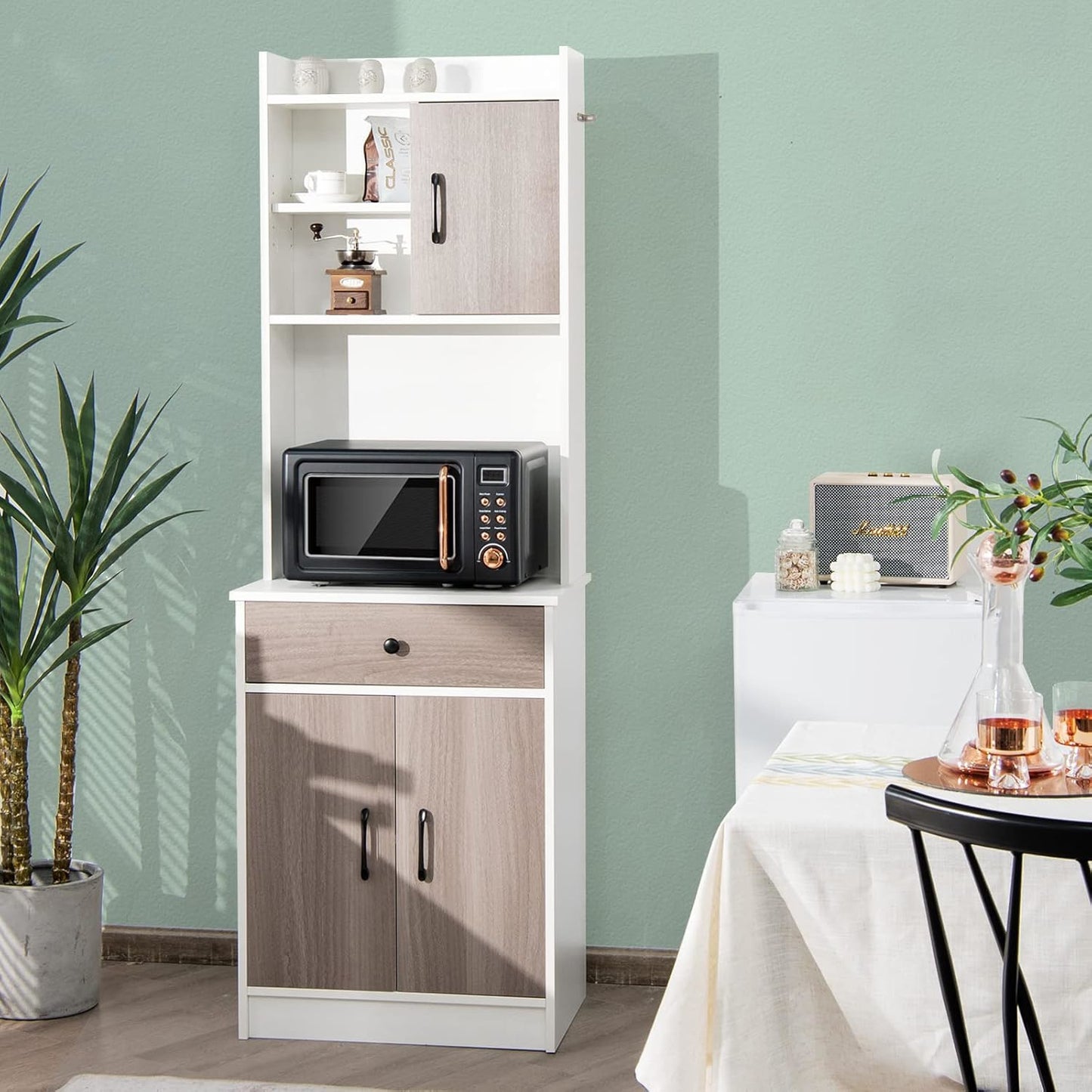 Keukenkast – Keukenbuffet – Opbergkast – Dressoir – Buffetkast – Wit – Massief Hout & MDF – Compact 60x40x180 cm