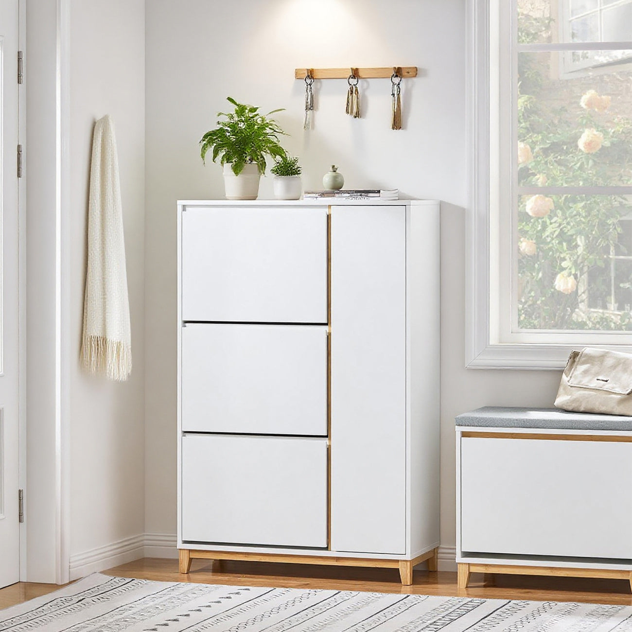 Opvouwbare Eettafel – Uitschuifbare Tafel – Keukentafel – Multifunctionele Tafel – Tafel op Wielen – Met 2 Laden en 1 Kast – 76 x 140 x 74 cm – Grijs/Natuurhout