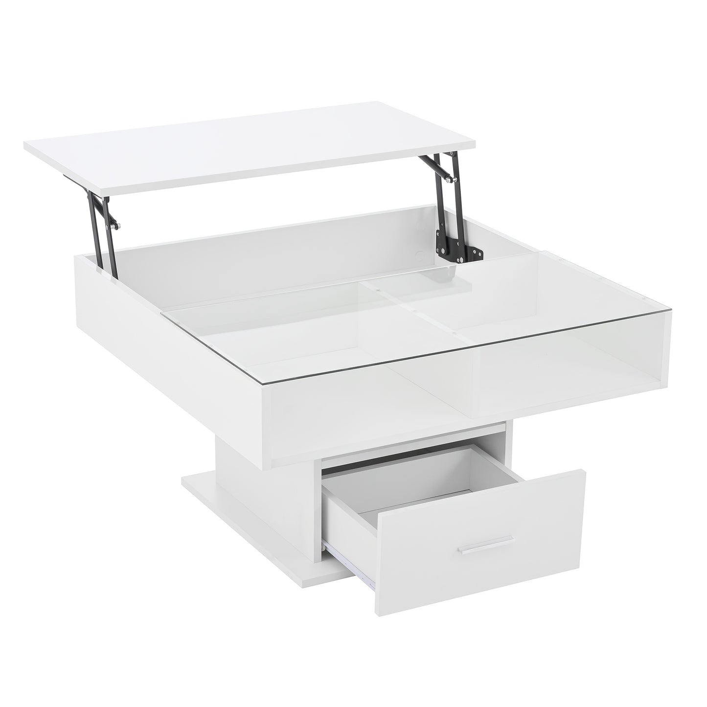 Salontafel Verstelbaar – Verhoogbare Tafel – Koffietafel – Bijzettafel – Woonkamertafel – Metaal – Handmatig Liftmechanisme – Open Plank Met Verborgen Opbergruimte