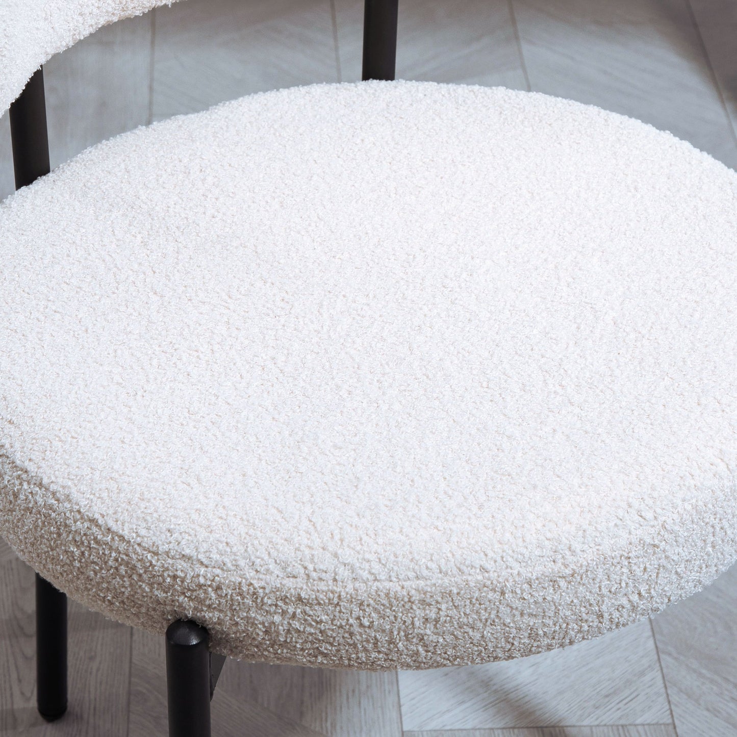 2pcs Dining Room Chairs, Fleece Upholstery, Chairs with Padded Seat, Metal Legs, Cream White