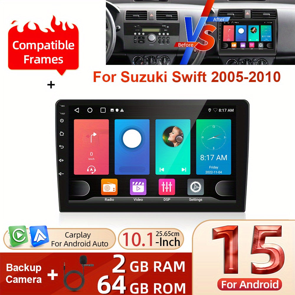 Android Autoradio – Car Stereo – Multimedia Systeem – Touchscreen Radio – In-Dash Speler – 15 Inch Groot Scherm – Wireless CarPlay & Android Auto – AHD Achteruitrijcamera & Microfoon