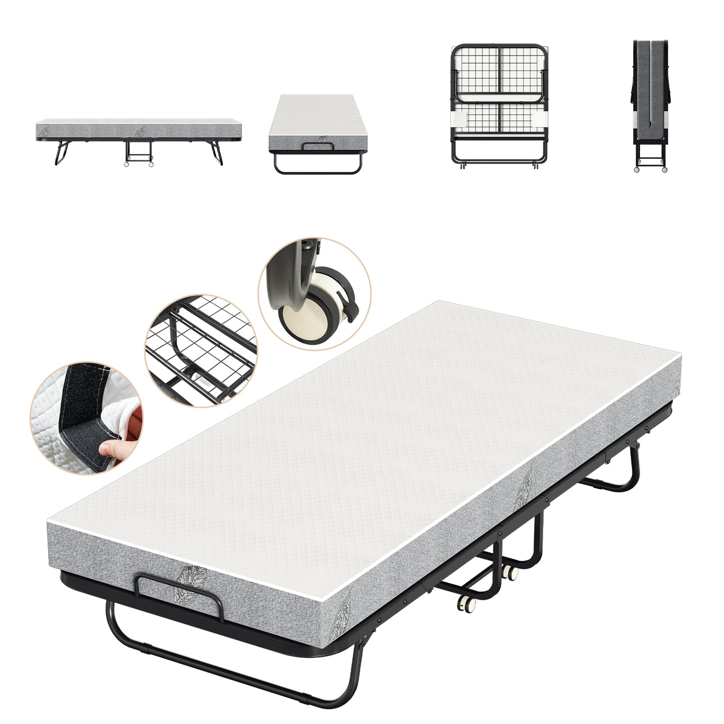 Opvouwbaar Bed – Logeerbed – Vouwbed – Opklapbed – Reisbbed – Metalen Frame – 90x200 cm – 13 cm Schuimmatras – Draagkracht 200 kg
