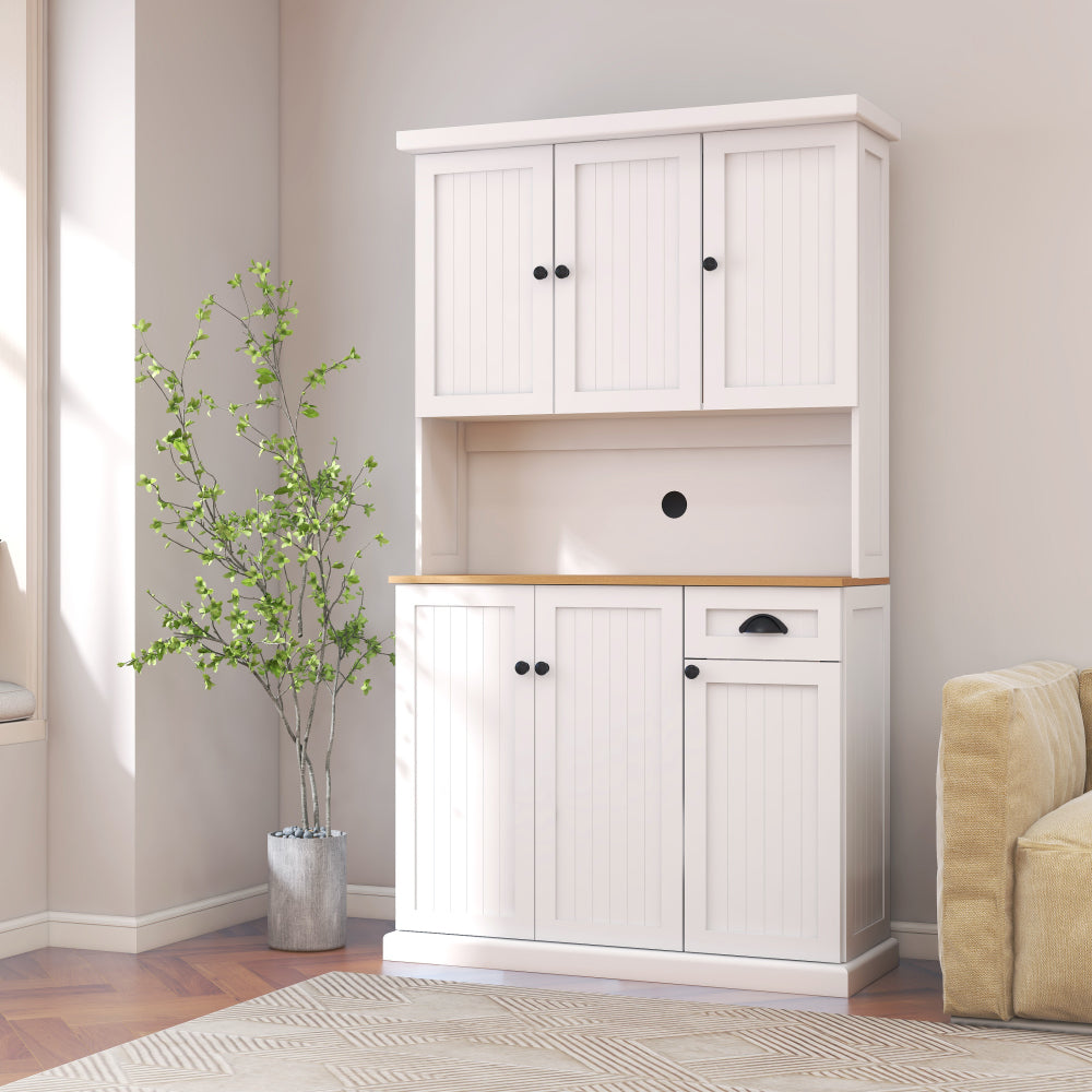Keukenkast – Opbergkast – Buffetkast – Apothekerskast – Onderkast – 180 cm Wit – Verstelbare Planken – Kabeldoorvoer – Vrijstaand en Duurzaam
