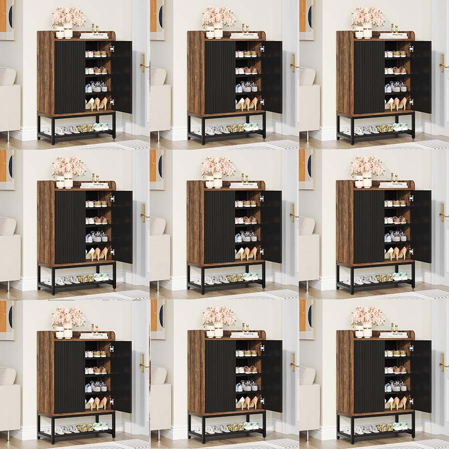 Schoenenkast – Schoenenrek – Schoenenopberger – Schoenkast – Schoenmeubel – 5-laags design – Stijlvol zwart-bruin hout en metaal – Compact en ruimtebesparend (25+ paar)