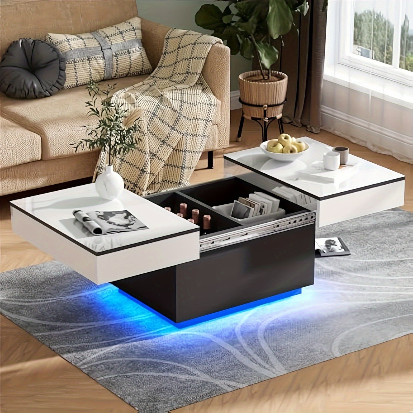 Salontafel – Bijzettafel – Woonkamertafel – Koffietafel – Tafel – Modern Hout – Uitbreidbaar Uitschuifblad – 2 Verborgen Opbergvakken – Wit – 80x58x40 cm