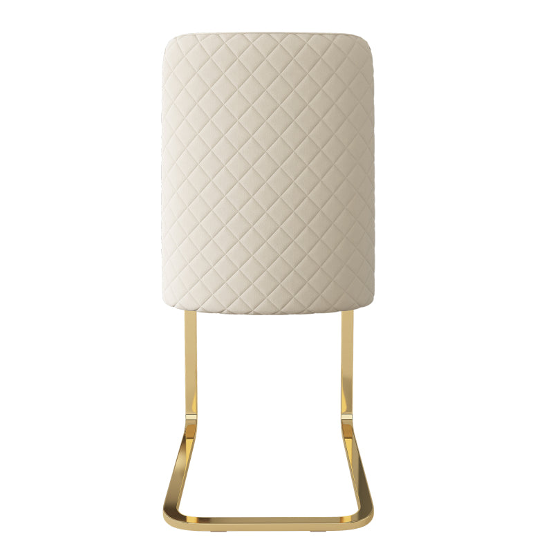 Velvet Eetkamerstoel – Stoel – Lounge Stoel – Armstoel – Dining Chair – Beige Fluweel – Goudkleurige Metalen Poot – Diamond Back Design – Comfortabel Zitvlak