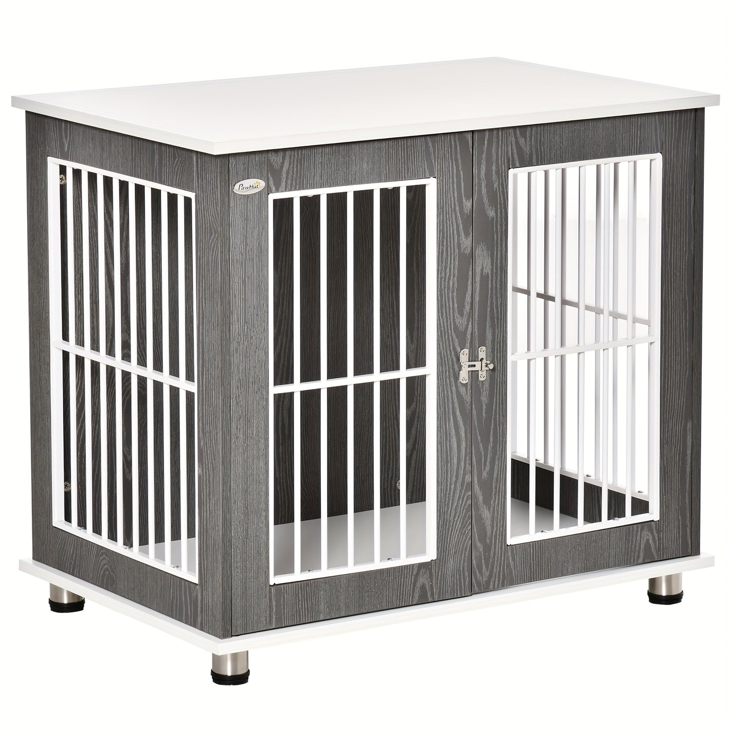 Hondenbench – Hondenkooi – Dog crate – Dierenbench – Huisdierbench – Medium – Stalen Constructie – Multifunctionele Bijzettafel Met Kussen – Modern Grijs-Wit – Ruim & Toegankelijk