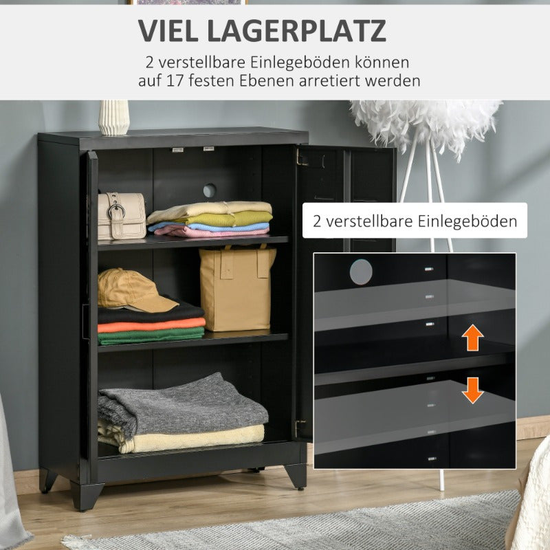 Opbergkast – Lade Kast – Kast Met Deuren – Sideboard – Opbergmeubel – Slatted Doors – Zwart Metaal – 75 x 33 x 110 cm