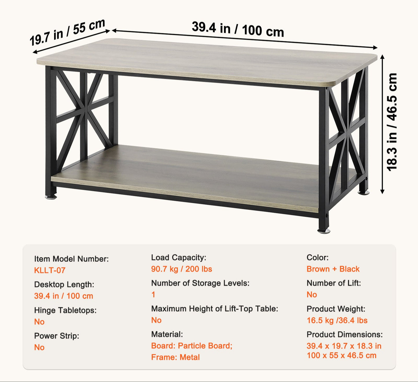 Salontafel – Koffietafel – Woonkamertafel – Houten Tafel – Landelijke Tafel – 40 Inch – Robuust Massief Hout – Open Opbergruimte