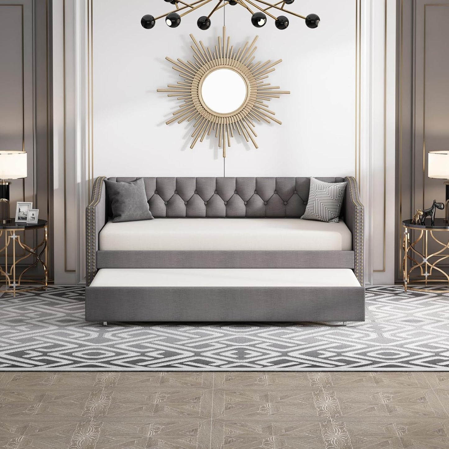 2-zits Slaapbank – Bedbank – Slaapbankje – Logeerbed – Bankbed – Grijs – King Size 90x200 cm – Duurzame Linnen Bekleding