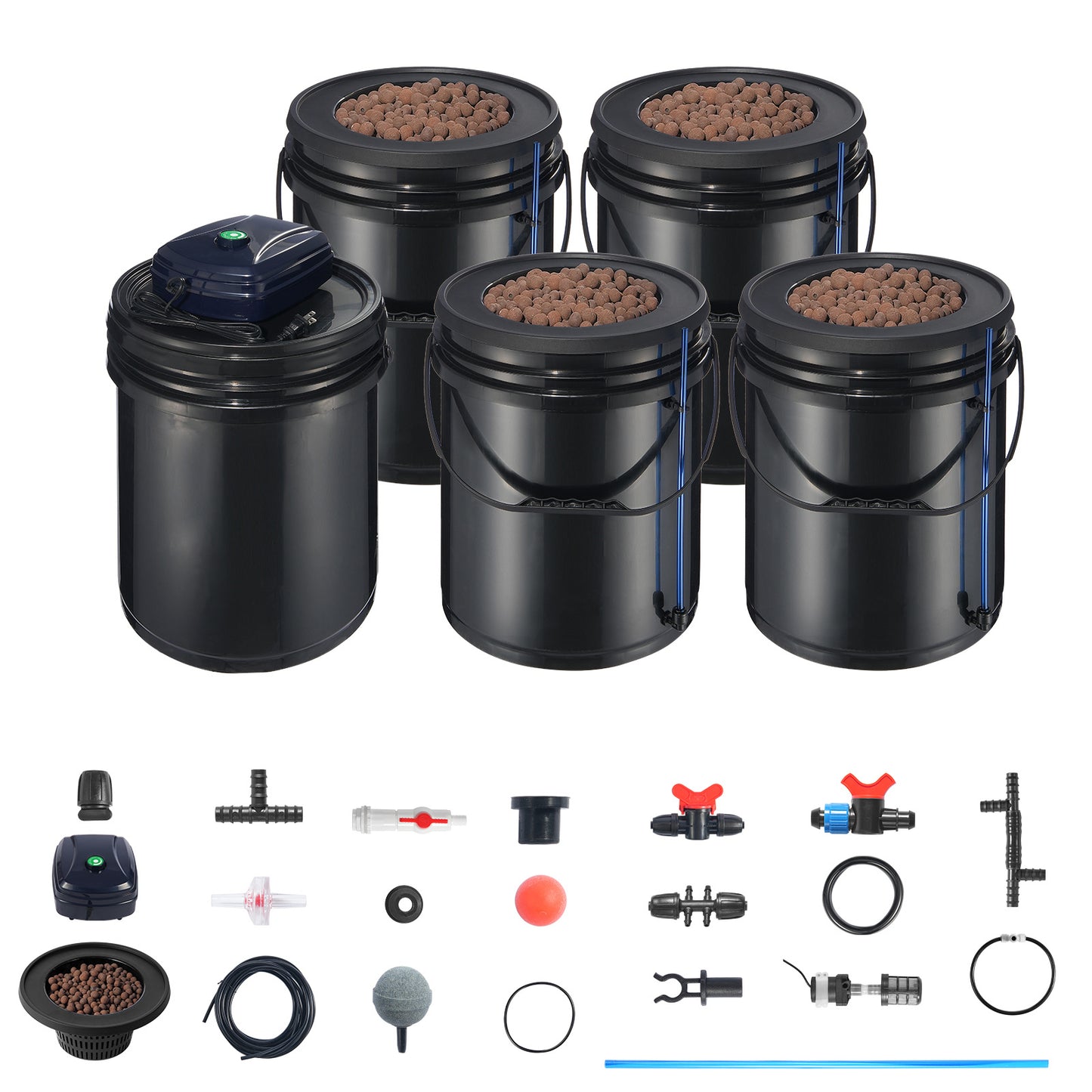 Hydrocultuurset – Hydroponics Systeem – Deep Water Culture – Recirculerend Kweekstation – Indoor Tuinsysteem – 4 Emmers 19 Liter – Automatische Watercirculatie