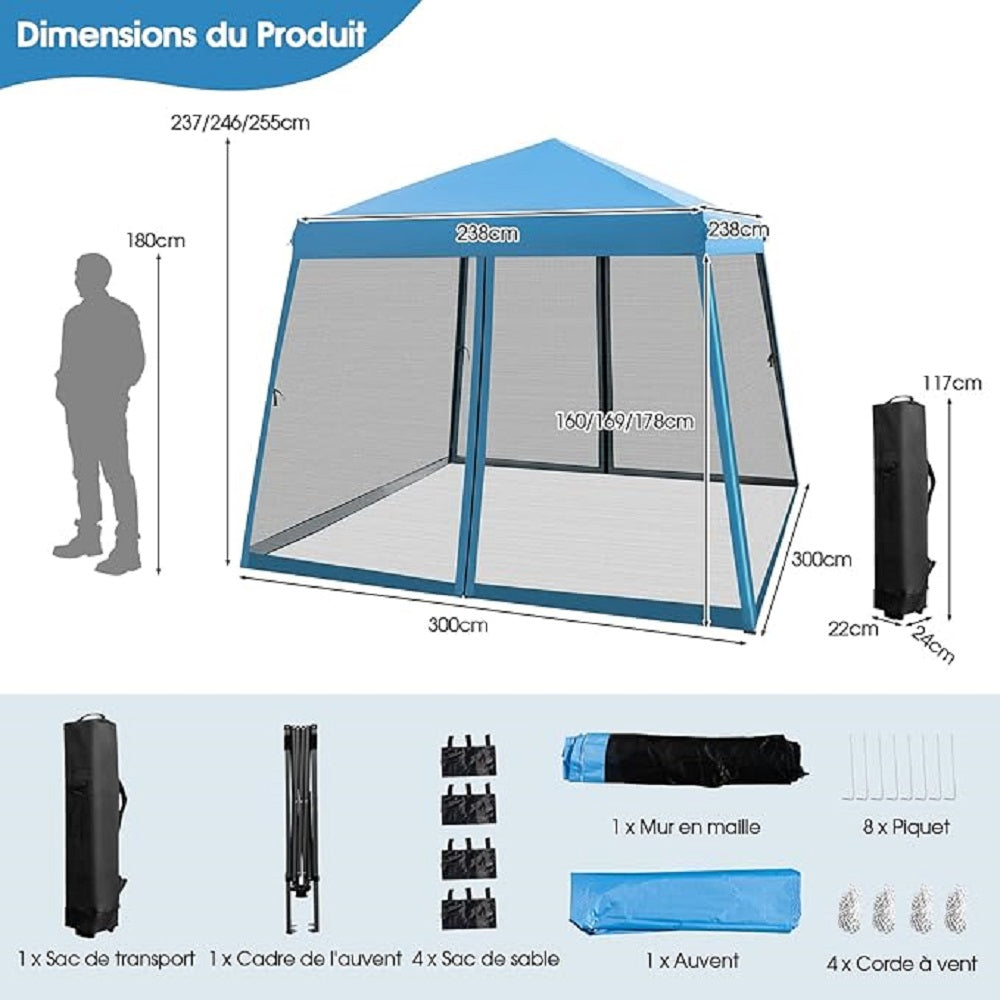 Tuinpaviljoen 3x3 Meter – Tuinkoepel – Partytent – Overkapping – Pagodetent – Hoogte Verstelbaar – Scheurvast Oxford Doek Met Insectengaas