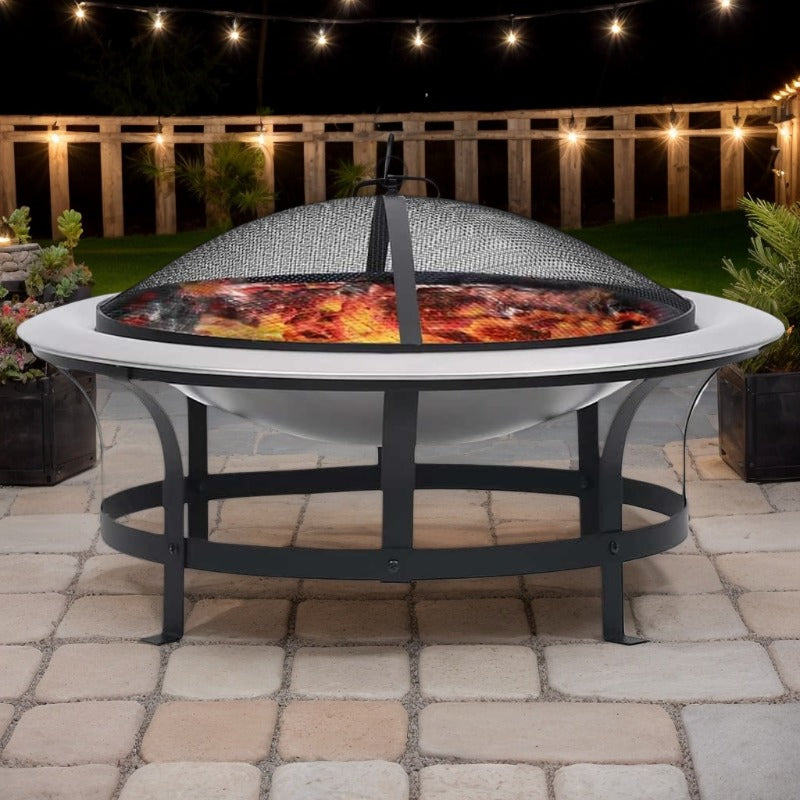 Tuinhaard – Vuurkorf – Vuurschaal - Buitenhaard – Grill – Roestvrij Staal – Inclusief Vonkenscherm – Verplaatsbaar 76 Cm