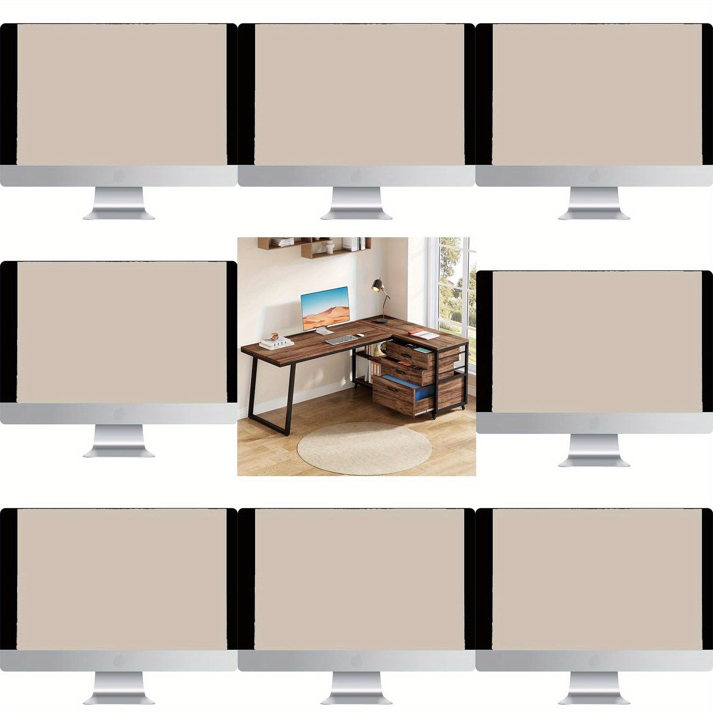Hoekbureau – Bureau – Computerbureau – Werkplek – L-vormig bureau – Bruin – Omkeerbaar ontwerp – 134,62 cm Werkblad – 3 Laden en 2 Open Planken