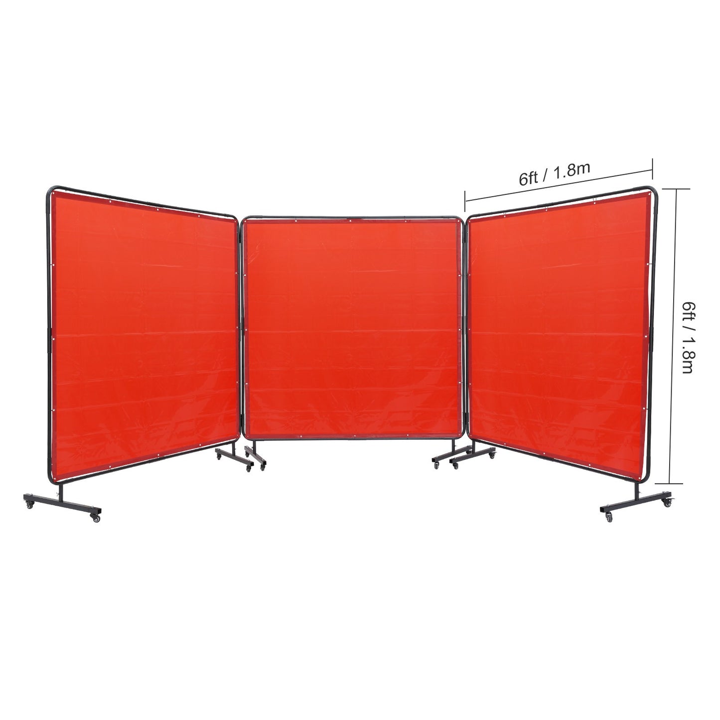 Lasbeschermingsscherm – Lasgordijn – Laskap – Lasafscherming – Laswand – Mobiel met 3 Panelen – Brandwerend Vinyl – 12 Zwenkwielen met Rem