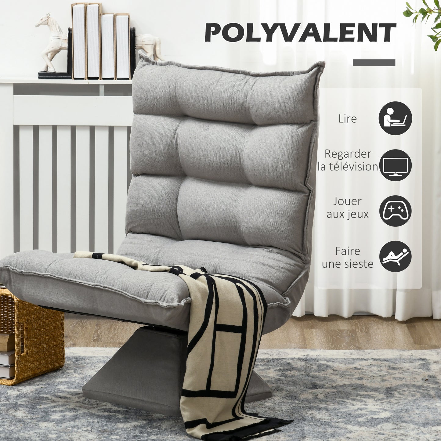 Vloerstoel – Lazy Chair – Loungestoel – Meditatiestoel – Vloerlounger – Verstelbare Rugleuning – 360° Draaibaar – Linnen Bekleding – Hoogwaardig Schuim