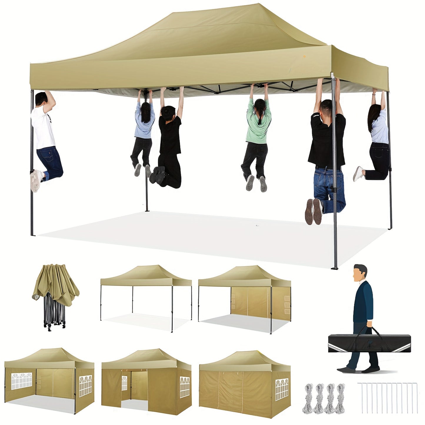 Pop-up Tent – Event Tent – Partytent – Markttent – Buitentent – Stevige Constructie – Waterafstotend Polyester – 3x4,5 Meter – Met 4 Zijwanden – Versterkt Metalen Frame – Blauw