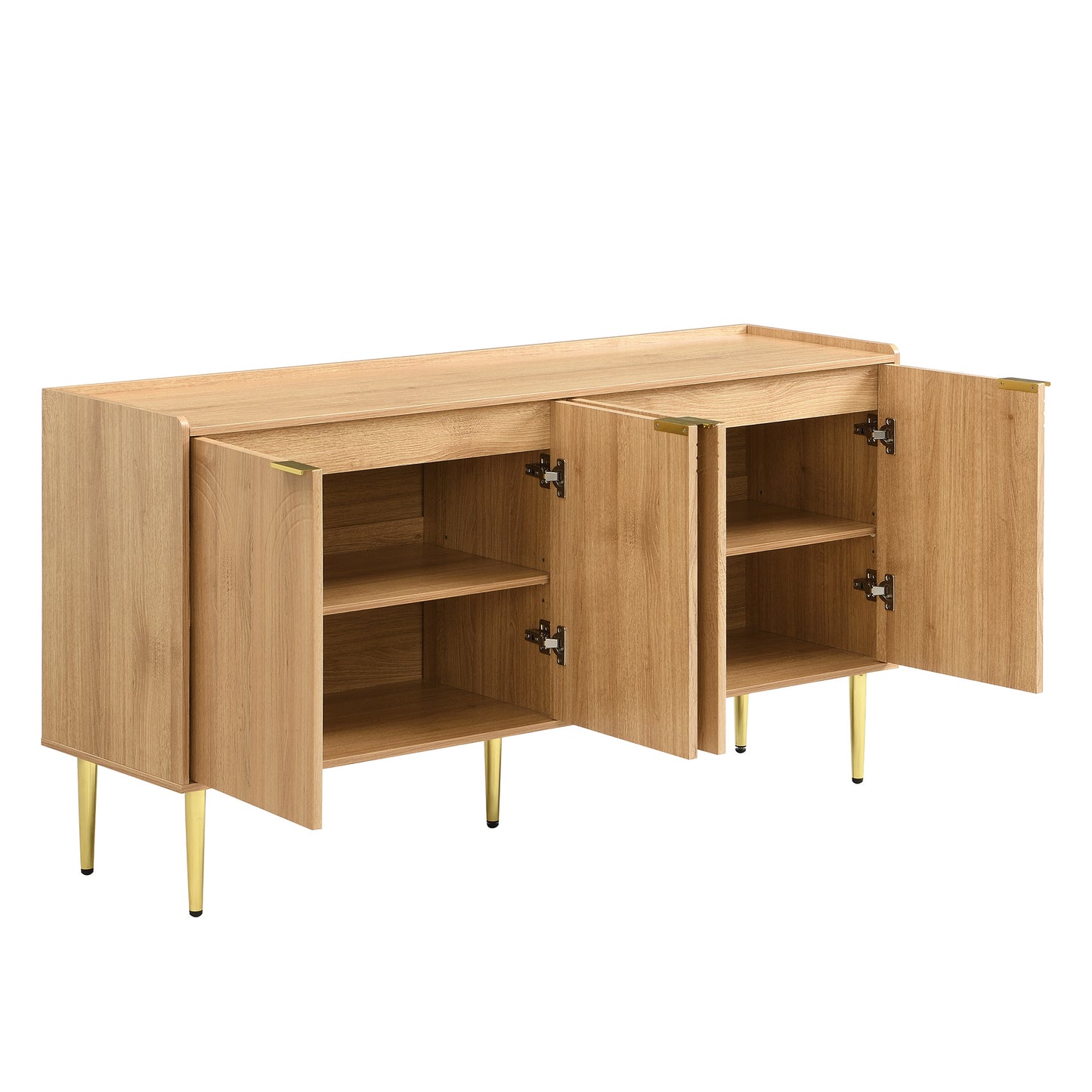 Modern Sideboard – Dressoir – Opbergkast – Wandkast – Kast – Gebogen Reliëfdeuren – Goudkleurige Metalen Poten – 140 cm – Verstelbare Planken