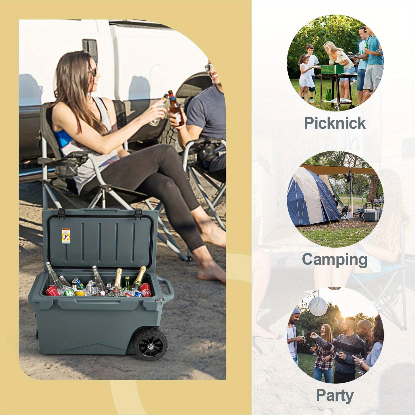 Koelbox – IJsbox – Drinkkoeler – Outdoor Koeltas – Picknickbox – 71 Liter – 7 Dagen Koeling – Stevige Wielen