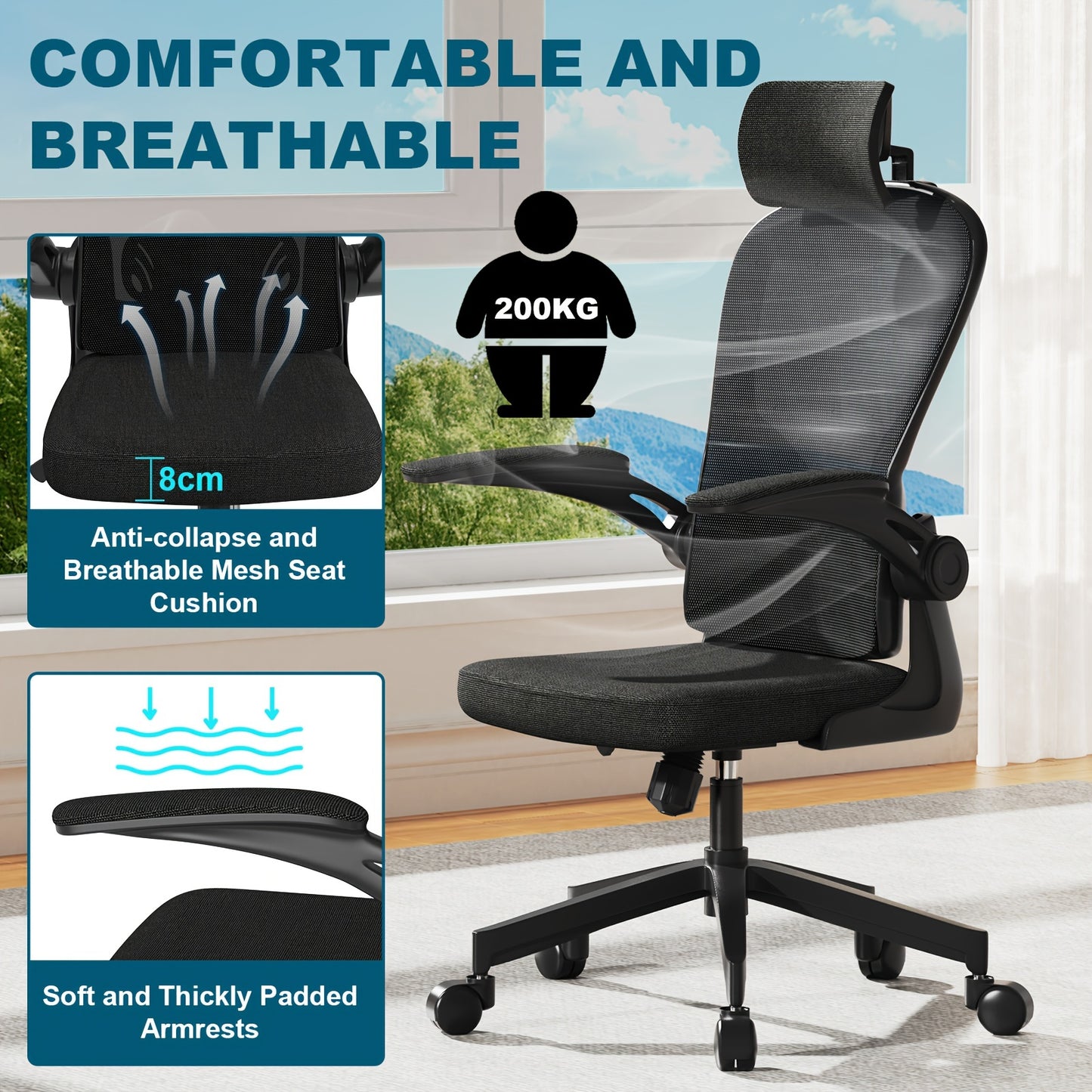 Ergonomische Bureaustoel – Bureaustoel Draaistoel – Werkstoel – Kantoorstoel – Desk Chair – Verstelbare Lendensteun – Memory Foam Zitting – Draagkracht 200 kg